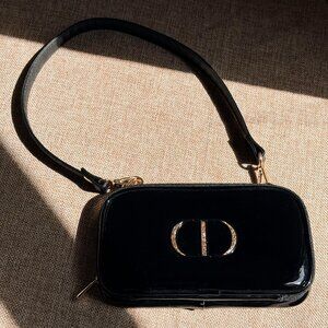 GZ10035-DIY Reworked  Black Patent Leather Beaute Cosmetic Pouch